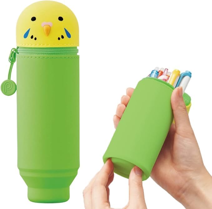 LIHIT LAB Kawaii Japanese Bird Stand Up Pencil Case For School Office College, Cute School Supplies, Animal Pen Holder Pencil Pouch Holder Teen Girls, Artist Pencil Case, Parrot (A7712-9) - Image 2